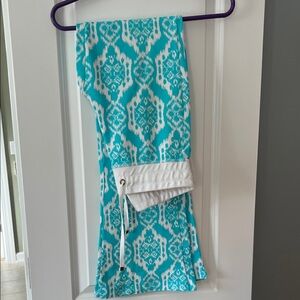 Macbeth Collection by Margaret Josephs Turquoise and White Patterned Curtain